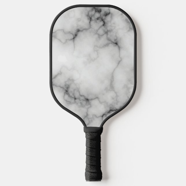 Simulated White and Black Marble Pickleball Paddle (Front)