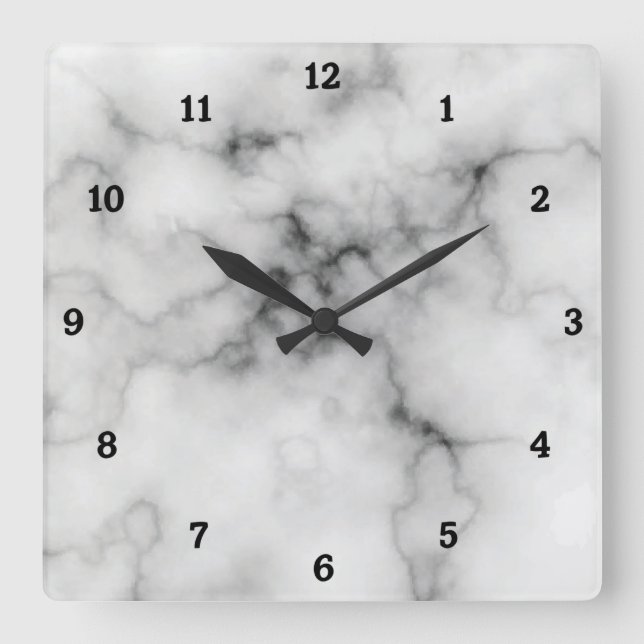 Simulated White and Black Marble Square Wall Clock (Front)