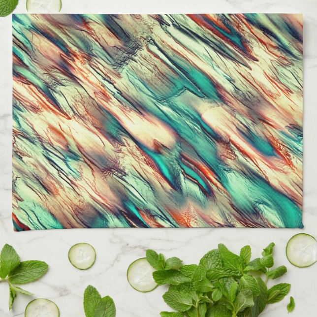 Simulating rocky or stalagmite in green to sepia  tea towel (Folded)