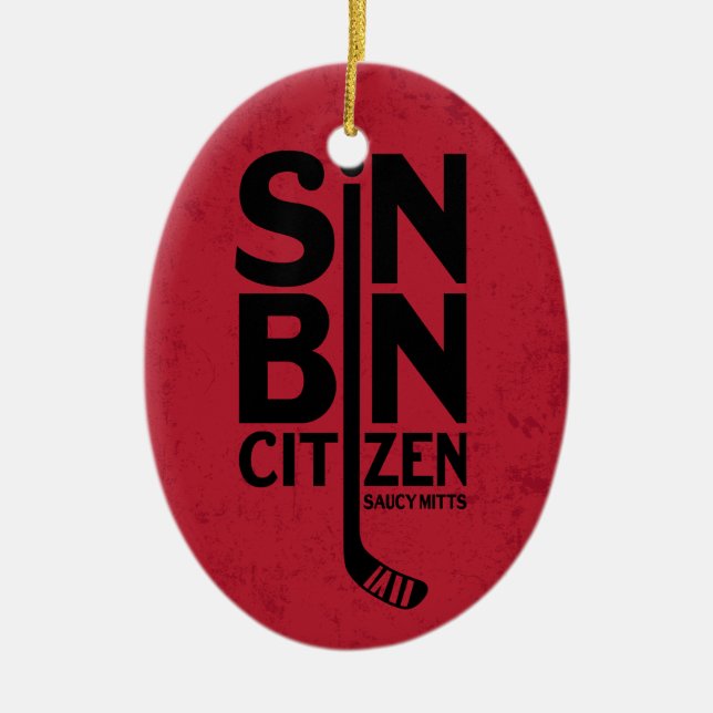 Sin Bin Citizen Hockey Ceramic Tree Decoration (Front)