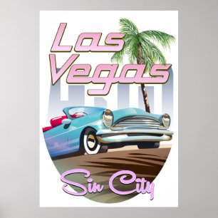 Sin city Las Vegas 1980s travel poster
