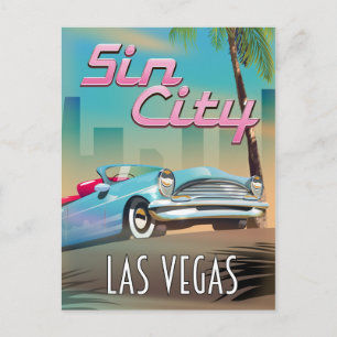 Sin city Las Vegas travel poster Postcard