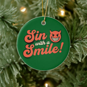Sin with a Smile Ceramic Tree Decoration