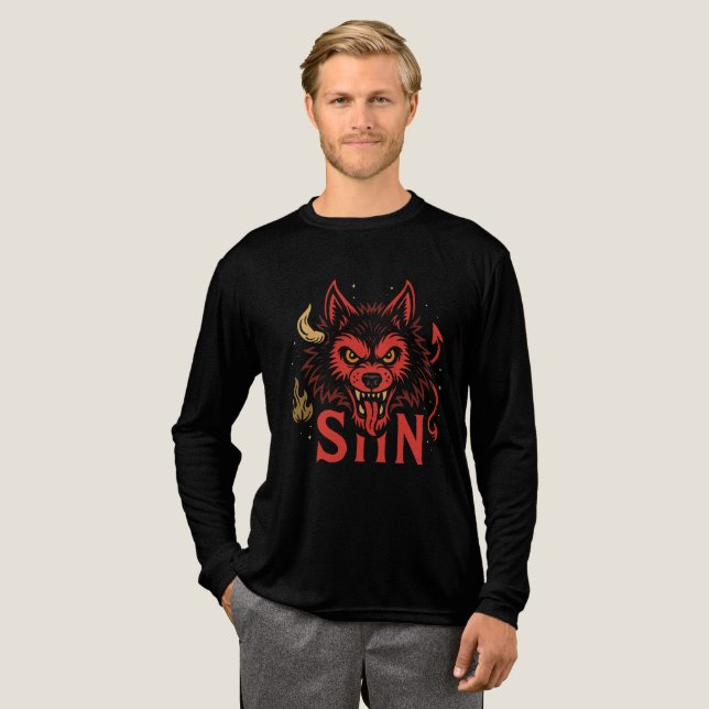 Sin Wolf T-Shirt – Fierce Devil Wolf Head Graphic Tri-Blend Shirt (Full Front)