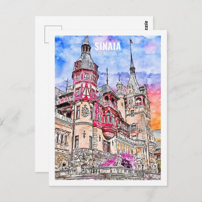 Sinaia Romania Famous Travel Watercolor Sketch Postcard (Front/Back)