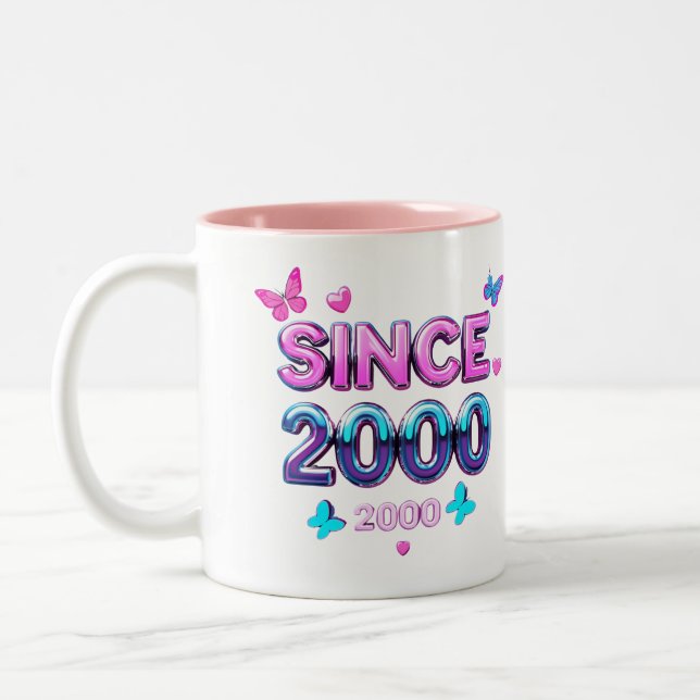 SINCE 2000 – Y2K Retro Aesthetic Typography Design Two-Tone Coffee Mug (Left)
