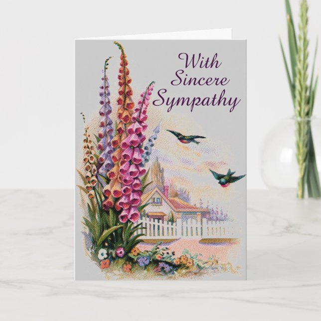 Sincere Sympathy Vintage Cowbell Flowers and Birds Card (Front)