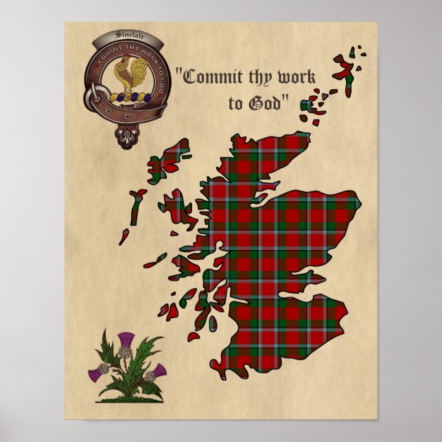 Sinclair Clan Badge and Tartan Poster 11x14 (Front)