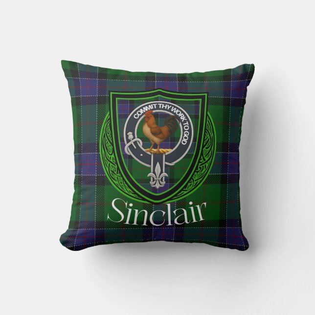Sinclair Scottish Clan Tartan Crest Cushion (Front)