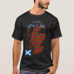 Sinclair Scottish Clan Tartan Scotland T-Shirt<br><div class="desc">Great for any Scottish gathering or Highland games,  outline of Scotland with the Sinclair clan family tartan.</div>