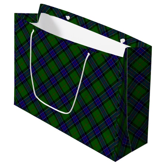 Sinclair tartan blue green plaid large gift bag (Front Angled)