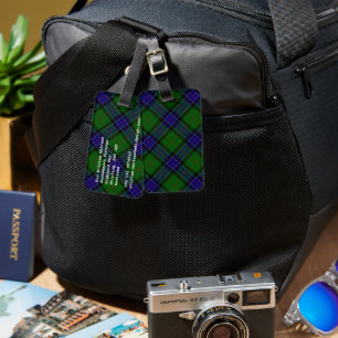 Sinclair tartan blue green plaid luggage tag