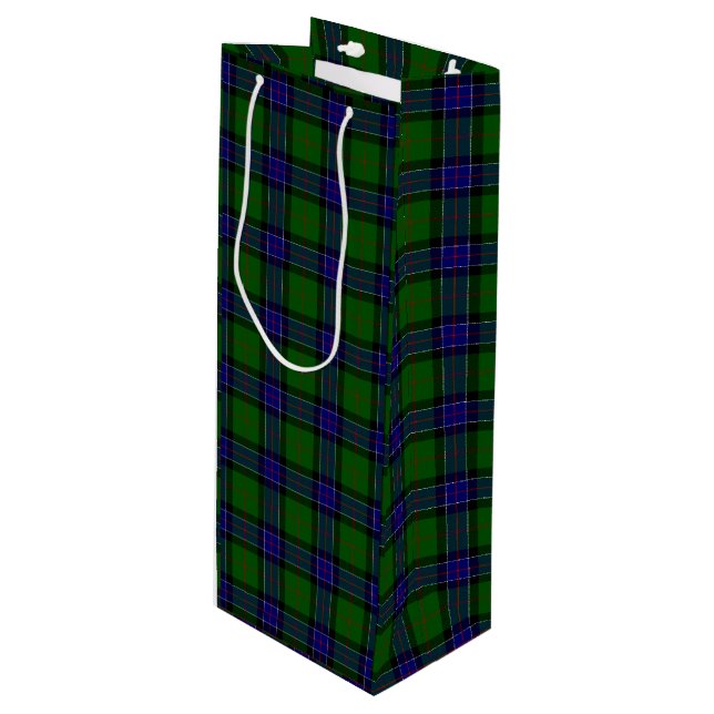 Sinclair tartan blue green plaid wine gift bag (Front Angled)