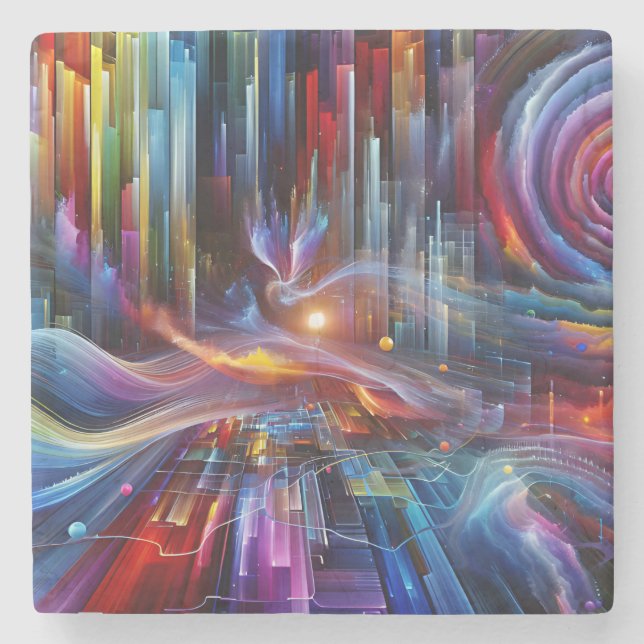"Sinewaves Of Light" Modern Futuristic Beautiful Stone Coaster (Front)