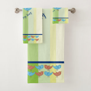 Sing a Happy Song colourful towel set with birds