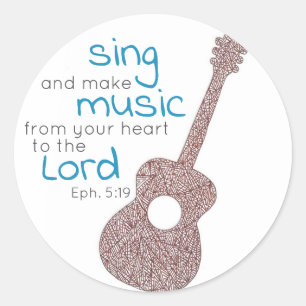 "Sing And Make Music..." Guitar Round Stickers