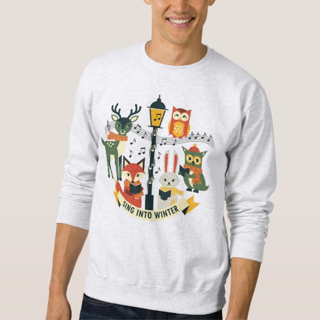 Sing Into Winter (1) Woodland Choir Art Sweatshirt (Front)
