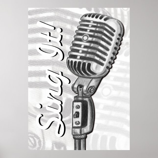 Sing It Vintage Microphone in Charcoal Poster (Front)