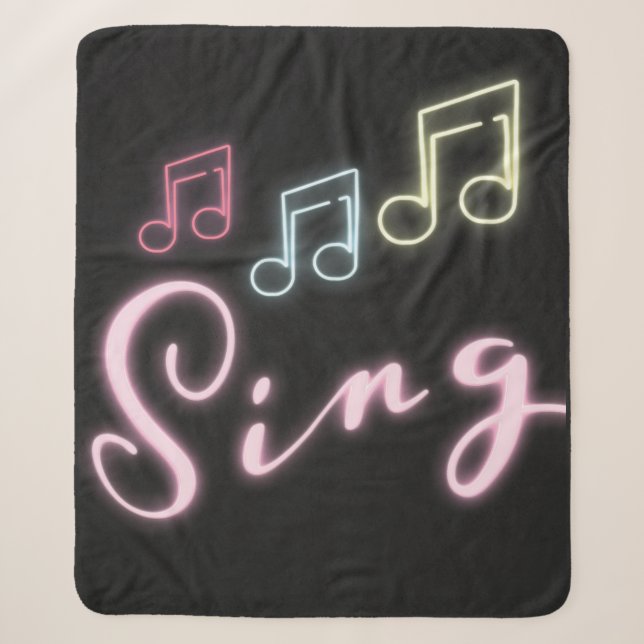 Sing Neon Music Notes Sherpa Blanket (Front)