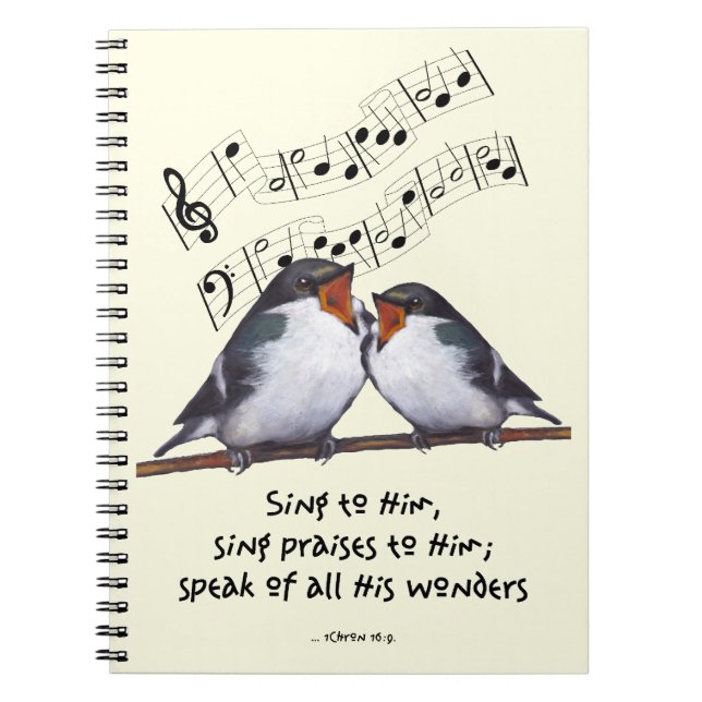 Sing Praise To God: Two Birds, Music Notes, Art Spiral Notebook (Front)