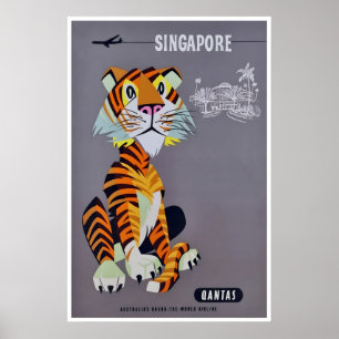 Singapore Art Travel Poster Vintage Asian Print