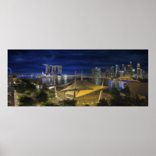 Singapore Central Business District Skyline Night Poster
