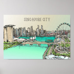 Singapore City Famous Travel Place Illustration Poster
