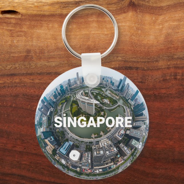 Singapore city retro Skyline Key Ring (Front)