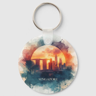 Singapore city retro Skyline Key Ring