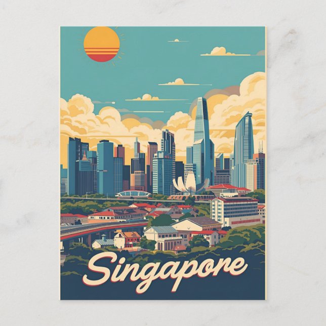 Singapore city retro Skyline Postcard (Front)
