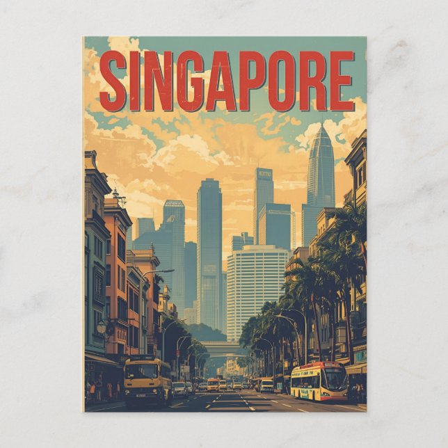 Singapore city retro Skyline Postcard (Front)