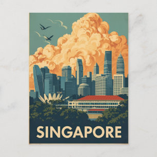 Singapore city retro Skyline Postcard
