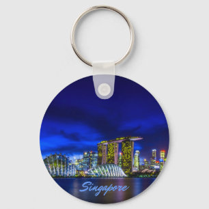 Singapore City Skyline At Night Key Ring
