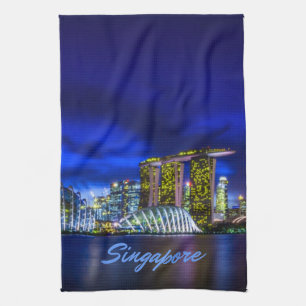 Singapore City Skyline At Night Tea Towel