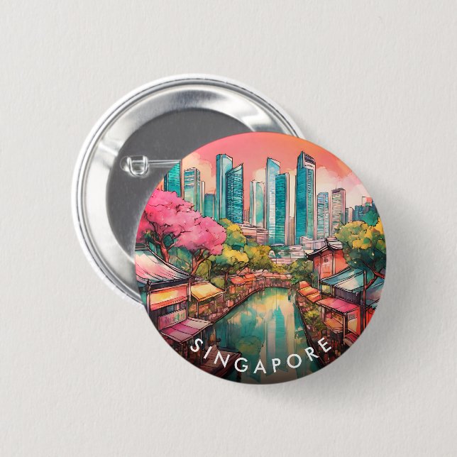 Singapore City View Colorful  6 Cm Round Badge (Front & Back)