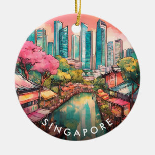 Singapore City View Colorful Ceramic Tree Decoration