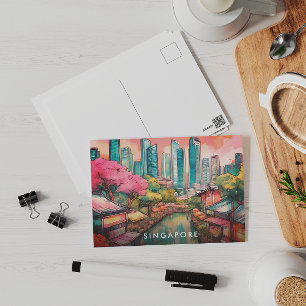 Singapore City View Colorful Holiday Postcard
