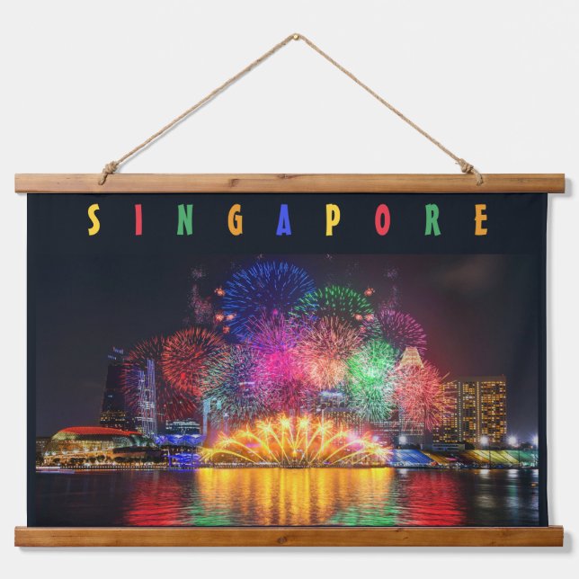 Singapore Fireworks Hanging Tapestry (Front)