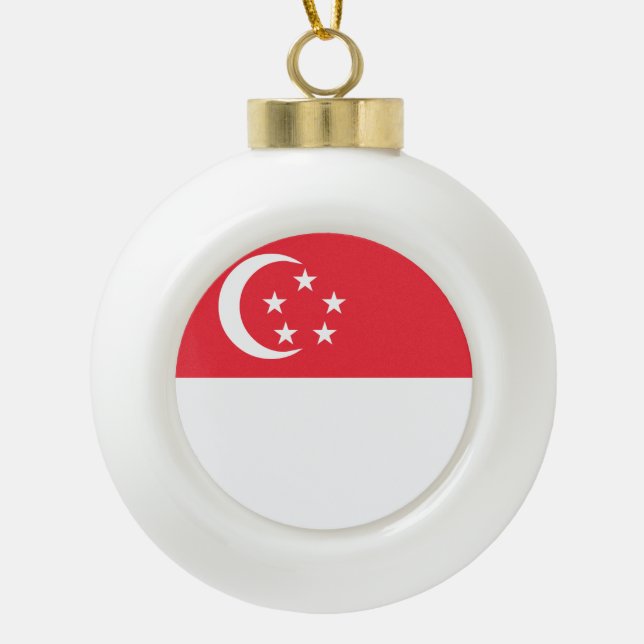 Singapore Flag Ceramic Ball Christmas Ornament (Front)