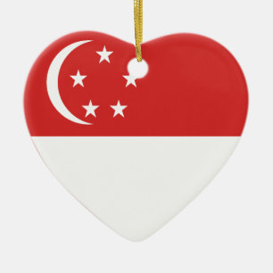 Singapore Flag Heart Ceramic Tree Decoration