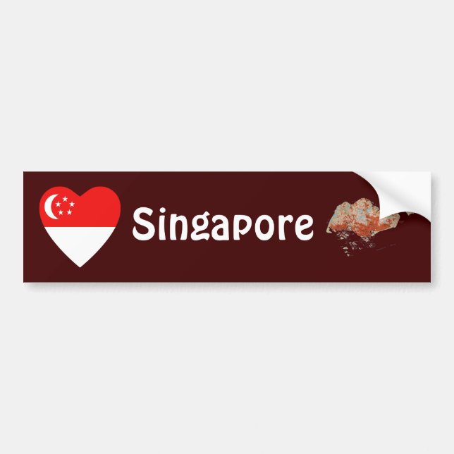 Singapore Flag Heart + Map Bumper Sticker (Front)