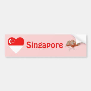 Singapore Flag Heart + Map Bumper Sticker
