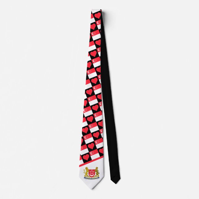 Singapore Flag Heart Singaporean Coat of Arms Tie (Front)