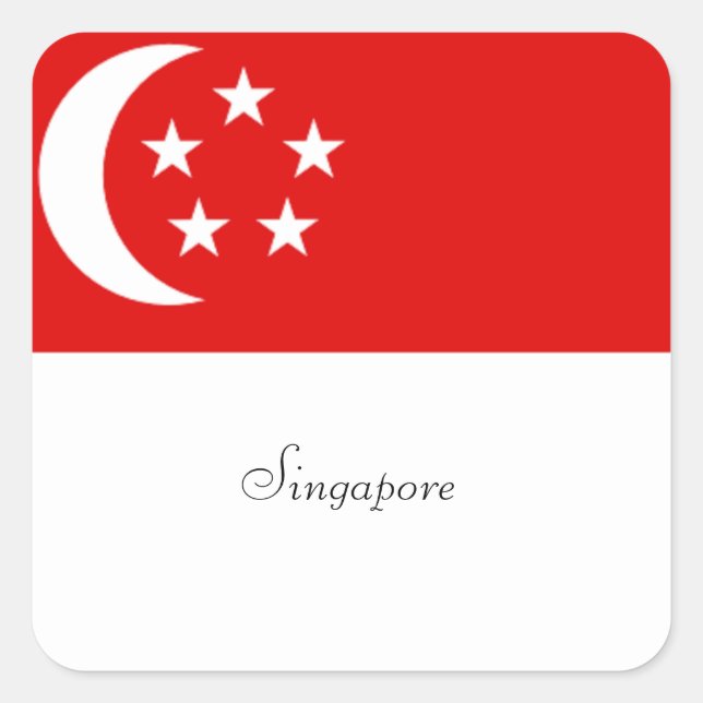 Singapore Flag, labelled  Square Sticker (Front)