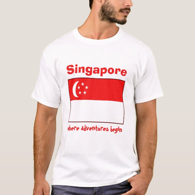 Singapore Flag + Map + Text T-Shirt (Front)