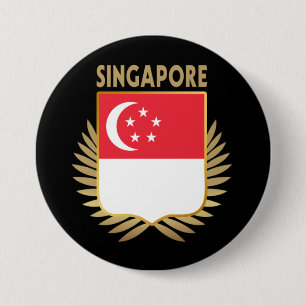 Singapore Flag Shield 7.5 Cm Round Badge