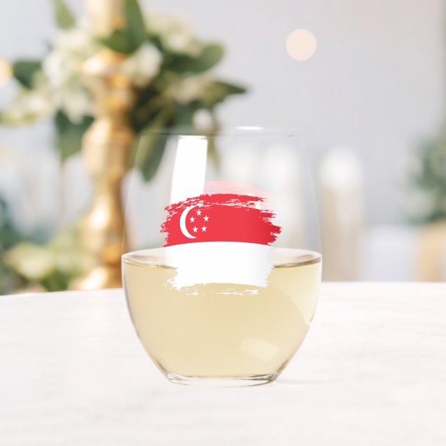 Singapore flag stemless wine glass (Insitu (Wedding))