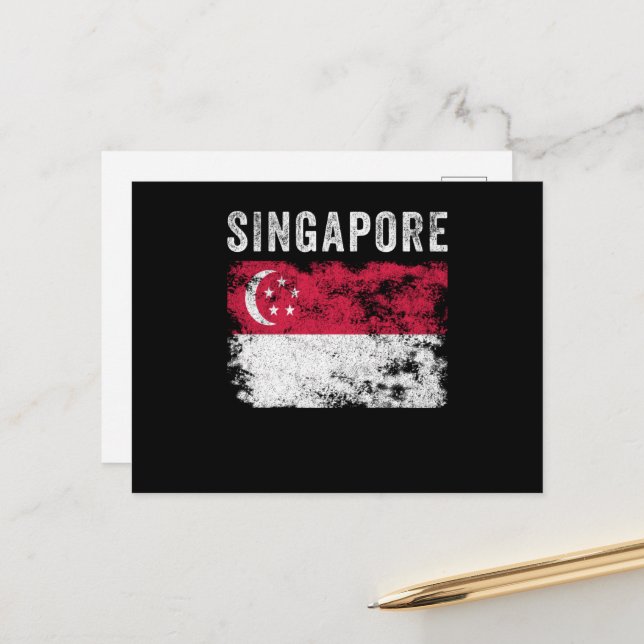 Singapore Flag Vintage Singaporean Flag Postcard (Front/Back In Situ)