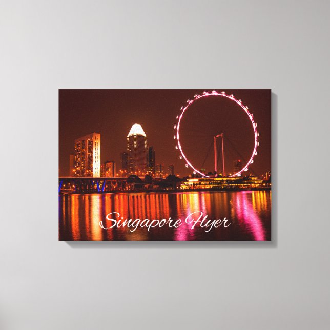 Singapore Flyer Wheel At Night With Skyline Canvas (Front)
