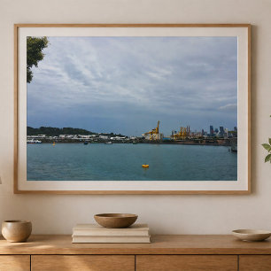 Singapore Harbor and Port Cranes Poster